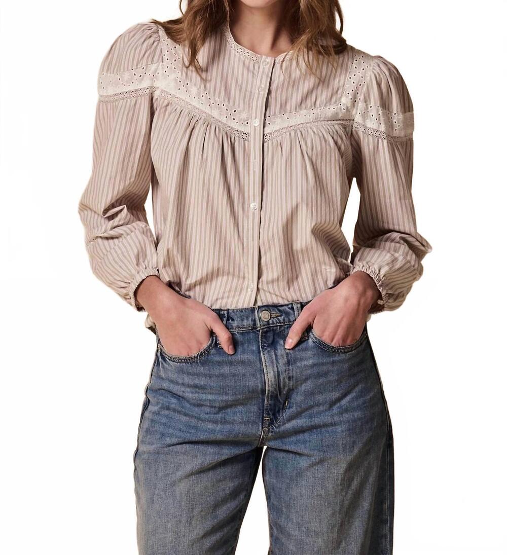 NEW THE SHIRT pamela shirt with lace insets in khaki stripe